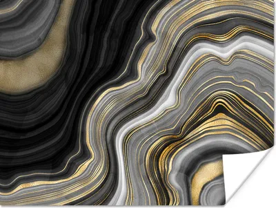 Produktbild von MuchoWow® Poster Marmor - Stein - Achat - Schwarz und Gold 160x120 cm - Foto Plakat