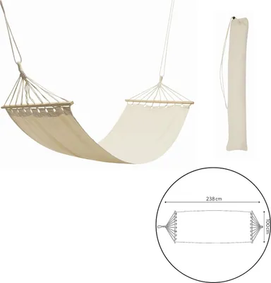 Produktbild von Hängematte ohne Gestell 208x80cm Beige – Hängematten Holz mit Packsack für Garten oder Mitnehmen Baumwolle max. 120 kg