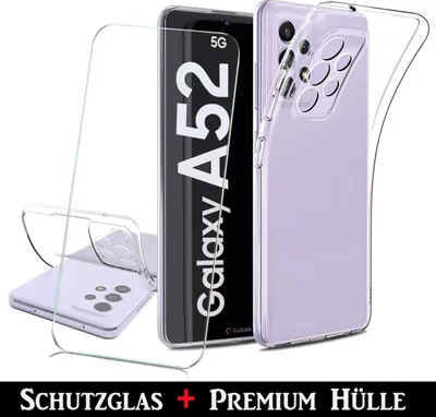 Produktbild von Für Samsung Galaxy A52 5G Silikon Transparent Hülle + Panzerglas Echt Glas Display Schutzglas