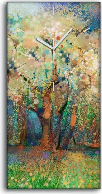 Produktbild von Leinwand Wanduhr Wandkunst Uhr 30x60 Baum abstrakte farbenfrohe Landschafts - weiße Hände