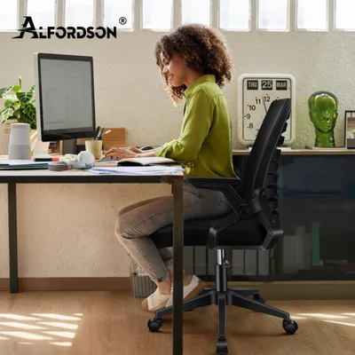 Produktbild von ALFORDSON Bürostuhl, Lendenstütze, Atmungsaktives Netz und Stoff, Hochklappbare/Verstellbare Armlehnen, Hochwertiger Schaumstoff, Schwarz
