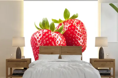 Produktbild von MuchoWow® Fototapete für Wohnzimmer oder Schlafzimmer Wandtapete Vinyl Motivtapete Erdbeere - Obst - Weiß - 300x300 cm - Wanddekoration