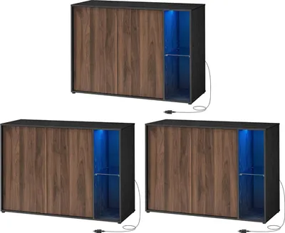 Produktbild von SONGMICS HOME Superschnelle werkzeuglose Montage, Sideboard mit Beleuchtung, 3er Set Aufbewahrungsschrank, TV-Schrank, Glasablage,Toolless-Technologie