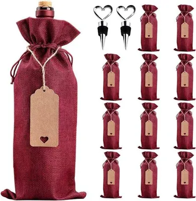 Immagine prodotto di Sacchetti di juta - Set da 12 - Sacchetti regalo resistenti allo strappo - Cordoncini - Etichette - Fermacordoncini per Natale - Matrimoni - Compleanni - Feste