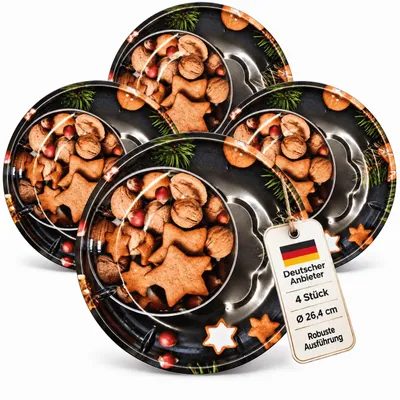 Produktbild von 4 Keksteller Weihnachtsteller Plätzchenteller Metall Servierteller Weihnachten
