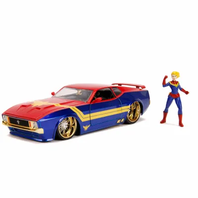 Obrázok produktu pre Jada Toys Marvel Hollywood Rides Diecast Modell 1/24 1973 Ford Mustang Mach 1 s figúrkou Captain Marvel