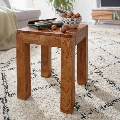 Image de Table d'appoint FineBuy en bois massif de sheesham, 35 x 35 cm, table de salon design, marron, style cottage