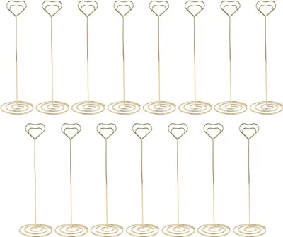 Image de 15pcs Tischnummer Halter 22 cm herzförmige Eisendrahtbildstand für Hochzeitsemos Gold