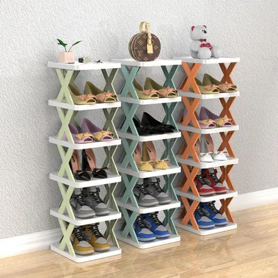 Produktbild von Schuhregal, einfach zusammenklappbares Schuhregal aus Kunststoff šC Orange, 9 Ebenen