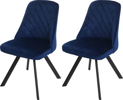 Produktbild von 2er-Set Esszimmerstuhl HWC-K25, Küchenstuhl Lehnstuhl Polsterstuhl, Metall Samt  blau
