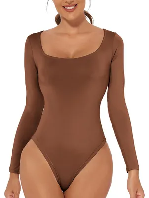 Produktbild von Damen figurbetonter Bodysuit mit langen Ärmeln und quadratischem Ausschnitt, Größe 36