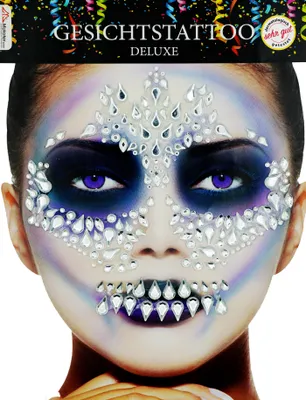 Produktbild von Gesichts Tattoo - Halloween Glitzer Aufkleber Klebetattoos Motive Face Sticker Strass Karneval