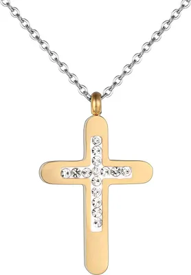 Produktbild von Karisma Damen Edelstahl Collier Anhänger Kette - Kreuz Zirkonia Weiss - SNS1006 - Gold