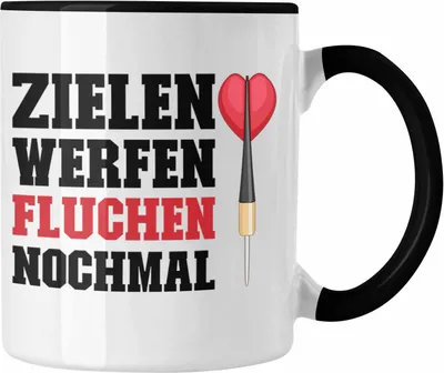 Produktbild von Trendation - Dart Tasse Dartpfeil Zielen Werfen Fluchen Nochmal Spruch Männer Dart-Spieler Geschenkidee (Schwarz)