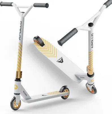 Produktbild von Apollo Stunt Scooter - Genius Pro 4.0 | Robuster Kinder Scooter mit ABEC 9 Kugellager | Trick Roller, Tretroller, Starker Stuntroller | Top Stunt Scooter Kinder ab 6 Jahre | perfekt auch als Cityroller - Weiß/Gold