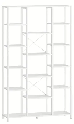 Image de Bibliothèque - Étagère à livres - Rangement pour livres - Meuble de rangement - Support pour livres - Blanc - 15 étagères - Structure en bois robuste