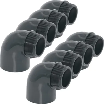 Produktbild von HAF 8x PVC Fittings Winkel 90° mit 50mm x 1 1/2" | Klebemuffe x Außengewinde | Winkelverbinder aus grauem PVC-U | PN16 für Rohr, Schwimmbad & Teich