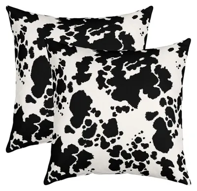 Immagine prodotto di Cuscini decorativi, set di 2, motivo mucca, 40x40 cm, bianchi e neri, copricuscini