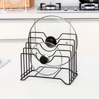 Image de Support de rangement pour planches à découper en fer 4 fentes Porte-couvercle intégré pour comptoir de cuisine Noir
