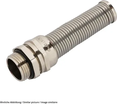 Produktbild von "Verschraubung mit M-Biegeschutz M20x1,5 mit Reduzierung Messing (CuZn) vernickelt Gewindelänge 8,0mm"