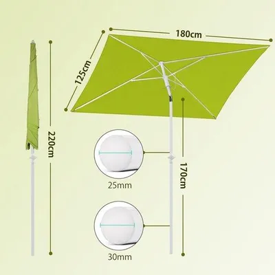 Produktbild von Famanu Sonnenschirm mit Schutzhülle - UV-Schutz UPF50+ - Neigbar und Höhenverstellbar - 180 x 125 cm - Grün