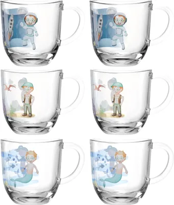 Produktbild von Leonardo Tassen-Set Bambini Avventura 6-tlg., Henkelbecher, Kalk-Natron-Glas, Mehrfarbig, 280 ml, 023683