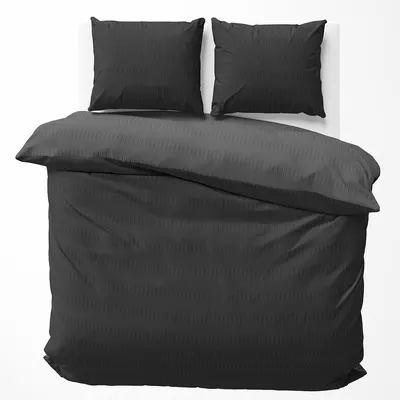 Produktbild von Seersucker Bettwäsche 200x200 cm Schwarz Anthrazit Wende Doubleface Mikrofaser Bettbezug 3 teilig
