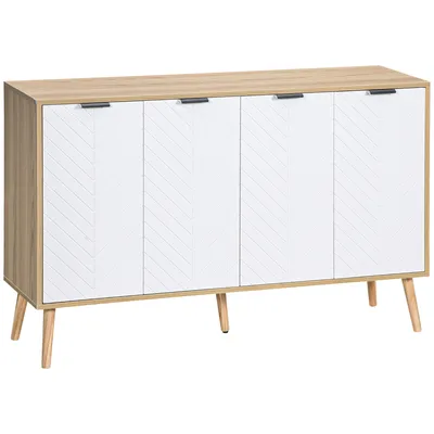 Produktbild von HOMCOM Modernes Küchen-Sideboard, Hilfsbuffetmöbel mit verstellbaren Regalen, 2 Schränken und Kippschutz, Belastung 50 kg, für Esszimmer, Wohnzimmer, 120 x 35 x 77,4 cm, Weiß und Natur