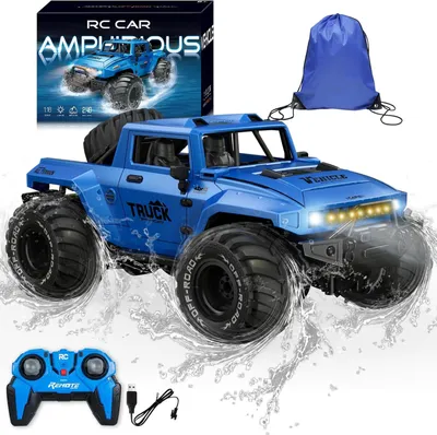 Produktbild von Ferngesteuertes Amphibienfahrzeug 1:16 – Wasserdichtes RC Auto mit 360° Stunts, LED-Licht, 2 Akkus & 2,4 GHz Fernsteuerung – Offroad Monster Truck für Land & Wasser – Geschenk für Kinder und Erwachsene