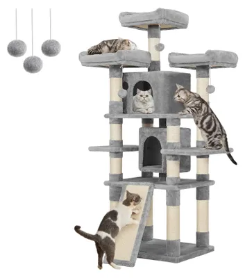 Produktbild von Katzenbaum - Kratzbaum - 170 cm Höhe - 4 Ebenen - Holz - Größe M - Hellgrau