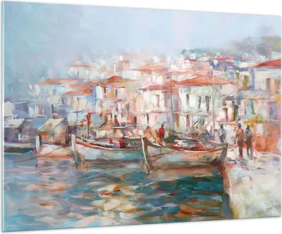 Produktbild von Bilder auf glas - Einteilig - Insel Boote Hafen - 100x70cm - Glasbilder - Wandbilder - Bilder - zum Aufhängen bereit - Wanddekoration aus Glas - Glas Bilder - Wandbild auf Glas - GAA100x70-4852
