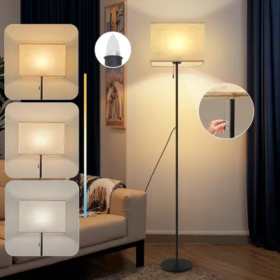 Obrázok produktu pre ZMH stojacia lampa textilná obývacia izba vintage stojacia lampa LED stmievateľná stojacia lampa 134cm stojacia lampa béžové tienidlo obývacia izba lampa ťahacia šnúra spínač