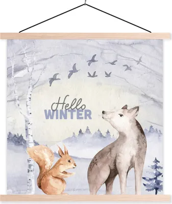 Produktbild von MuchoWow® Textilposter Tiere - Schnee - Winter 60x60 cm mit holzfarbenen Rahmen - Wanddekoration