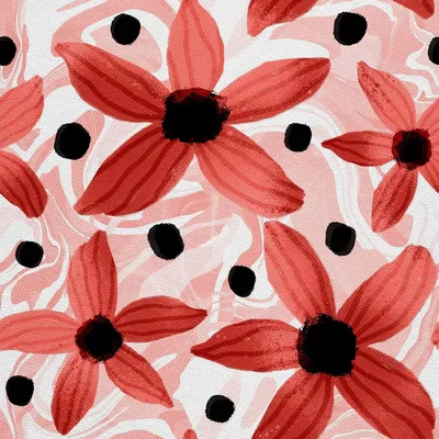 Produktbild von OUTDOOR DEKOSTOFFE OXFORD - Motiv Blumen mit schwarzen Punkten