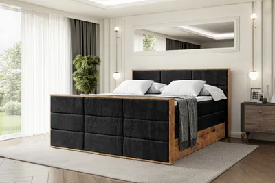 Produktbild von ALTDECOR Boxspringbett mit Matratze und Lattenrost, Topper, Fußteil,Polsterbett mit Bettkasten, Bett mit Stauraum H3- und H4- Matratze, Doppelbett -LOLLI1-Z KING-140x200 - Schwarz Casablanca