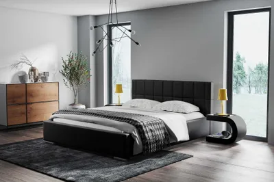 Produktbild von AGMAT Polsterbett DUBAJ mit Kopfteil, 180 x 200 cm, Doppelbett mit Bettkasten und Lattenrost aus Metall, Kunstleder: Schwarz