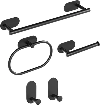 Imagen del producto de Conjunto de accesorios de baño en color mate: set de 5 piezas que incluye un dispensador de papel higiénico y un toallero