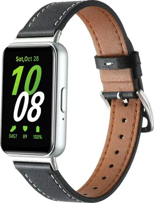 Produktbild von Strap-it Lederarmband mit Schnallenverschluss - passend für das Samsung Galaxy Fit 3 (schwarz)