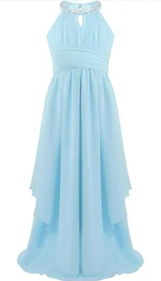 Produktbild von Mädchen Prinzessin Abendkleid Gr. 158-164 Cm Neckholder Strass Blumenmädchenkleid Hochzeit Partykleid Lang Faltenrock