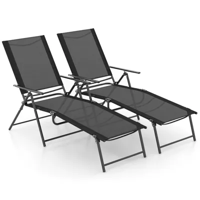 Produktbild von GOPLUS Sonnenliege 2er Set klappbar, 189cm Gartenliege aus Metall bis 150kg Belastbar, Liegestuhl mit Verstellbarer Rückenlehne, Fußstütze, Schwarz