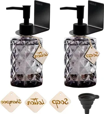 Image de Distributeur de savon en verre noir 330 ml pour la salle de bain