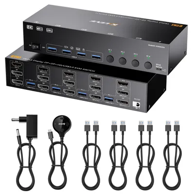 Obrázek produktu pro Přepínač KVM pro 8K, podporuje 3 monitory a 4 počítače