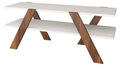 Image de Meuble TV en bois MDF mélaminé blanc et noyer L 120 cm style moderne