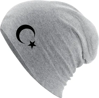 Produktbild von Huuraa Beanie Türkei Halbmond und Stern Heather Grey One Size Baumwolle und Elasthan Mütze Geschenkidee