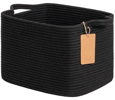 Obrázok produktu pre Čierny pletený úložný kôš s rúčkami, rozmer 33x25x22,5 cm