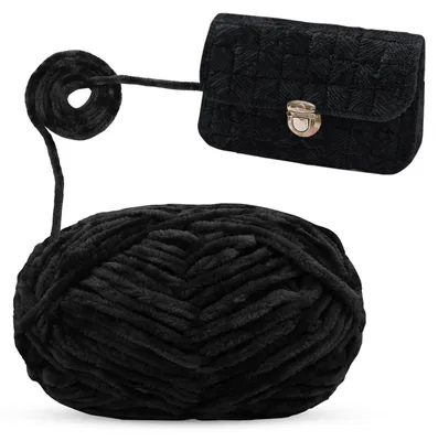 Image de Fil chenille pour crochet et tricot, fil velours, 100g, noir, épaisseur 6mm