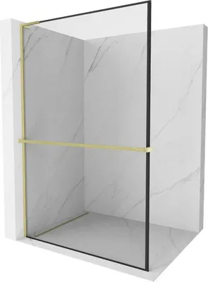 Produktbild von Mexen Kioto+ L Duschwand mit Regal Walk-in 70 x 200 cm, schwarzes Muster, gold gebürstet - 800-070-123-55-70