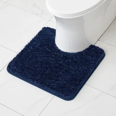 Immagine prodotto di Tappetino da bagno a forma di U, antiscivolo, blu scuro, 50x50 cm, in microfibra