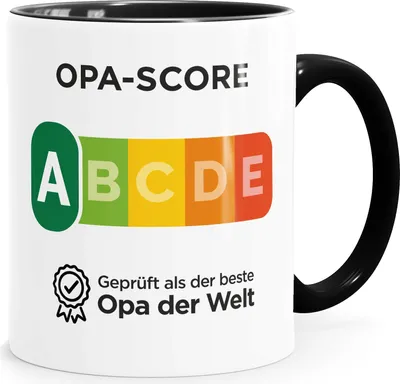 Produktbild von Kaffee-Tasse Geschenk Oma/Opa Score  als die/der beste Oma/Opa der Welt Spruch Lustig Moonworks® Opa weiß-innen-schwarz standard