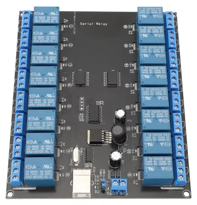 Zdjęcie produktu dla 16-kanałowa płytka przekaźnika Port szeregowy USB Przełącznik sterowania SPDT Moduł przekaźnika do włączania i wyłączania urządzeń elektrycznych 7?38V